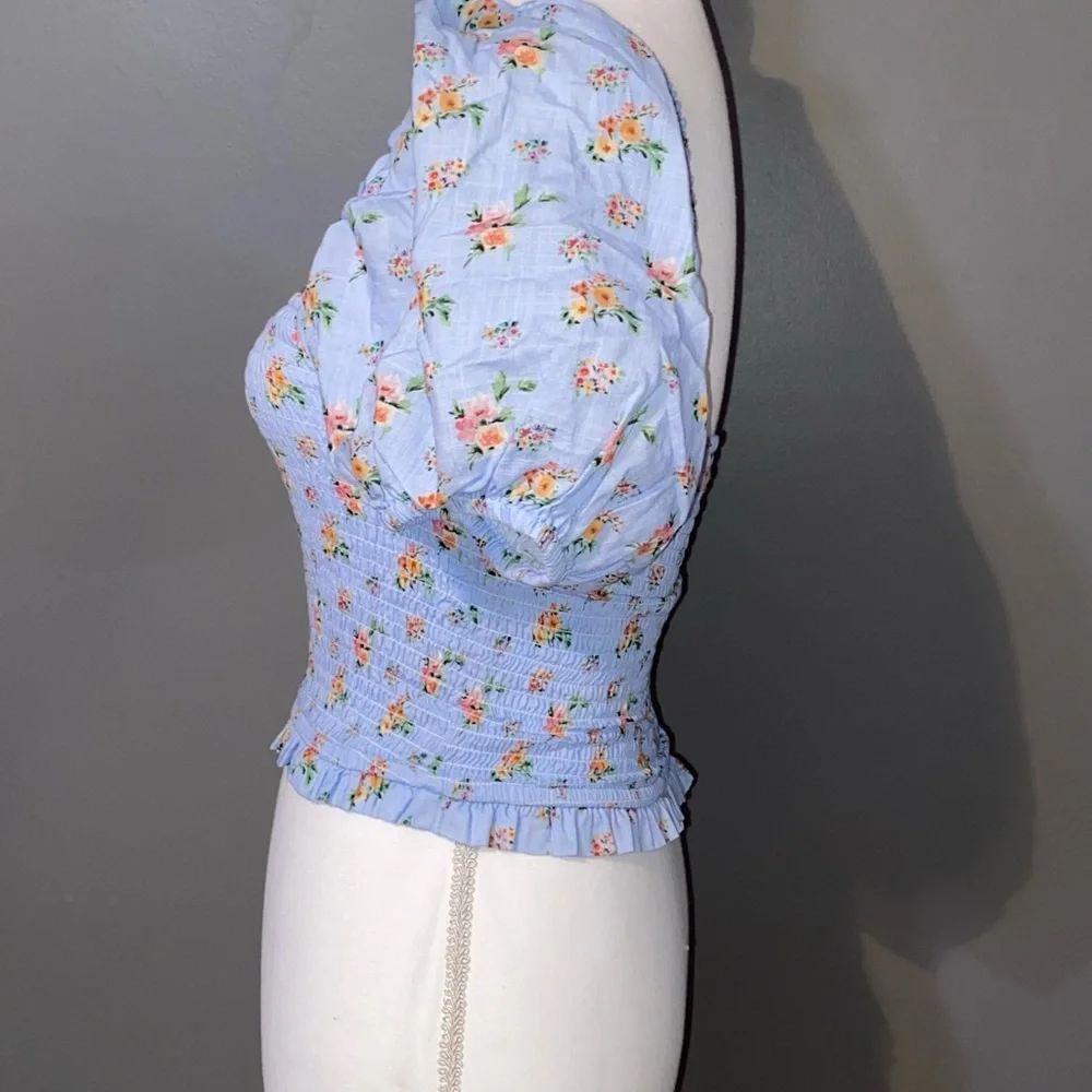 Altar'd State Blue Floral Smocked Blouse - Picture 3 of 7
